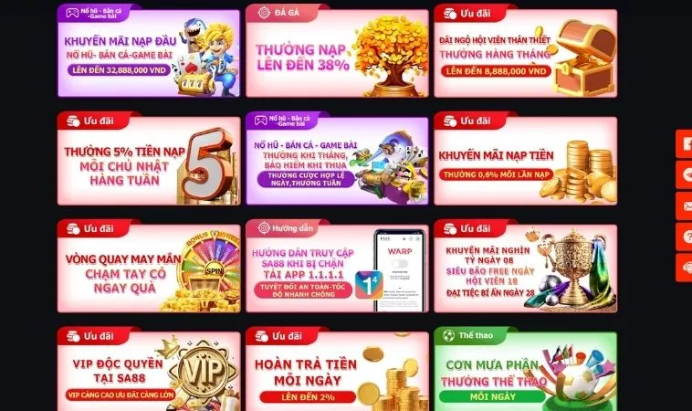 Các chương trình Khuyến Mãi Tại SA88 hấp dẫn tặng hội viên